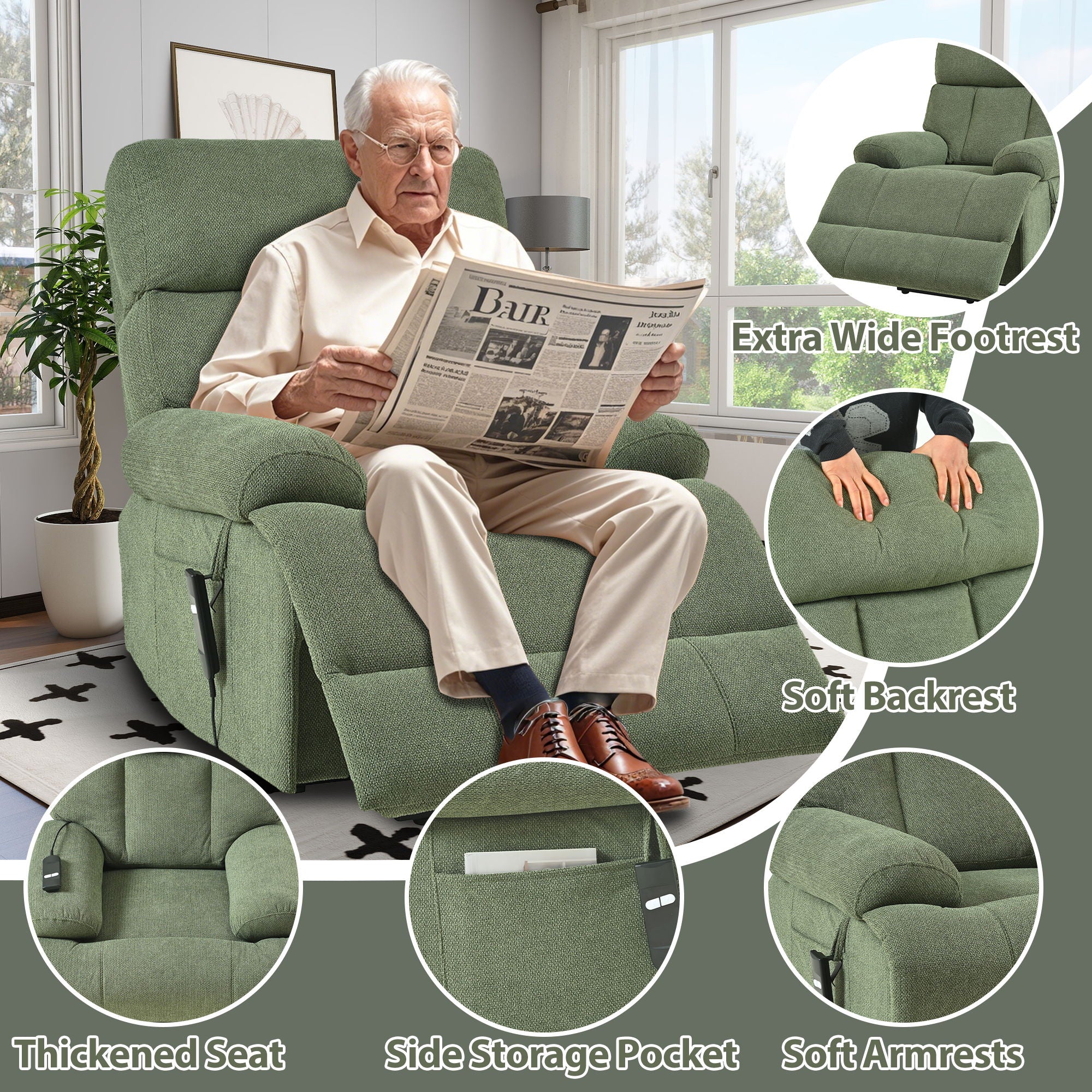 Oversized Power Lift Recliner Chai With Remote Control, Side Pocket, Spacious Seat