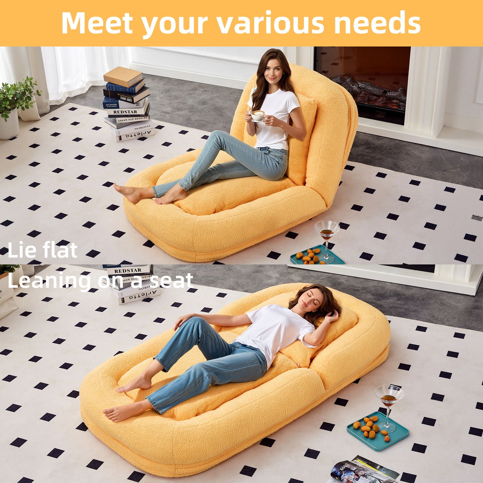 Contemporary Folding Sofa Chair With 5 Adjustable Positions For Gaming, Meditation, And Relaxation