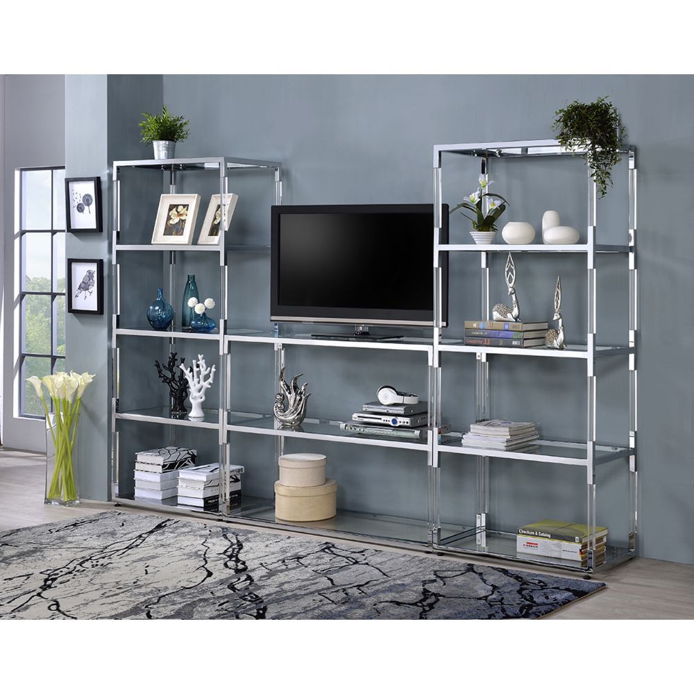 ACME Raegan - TV Stand - Clear Acrylic, Chrome & Clear Glass | Meri Furniture