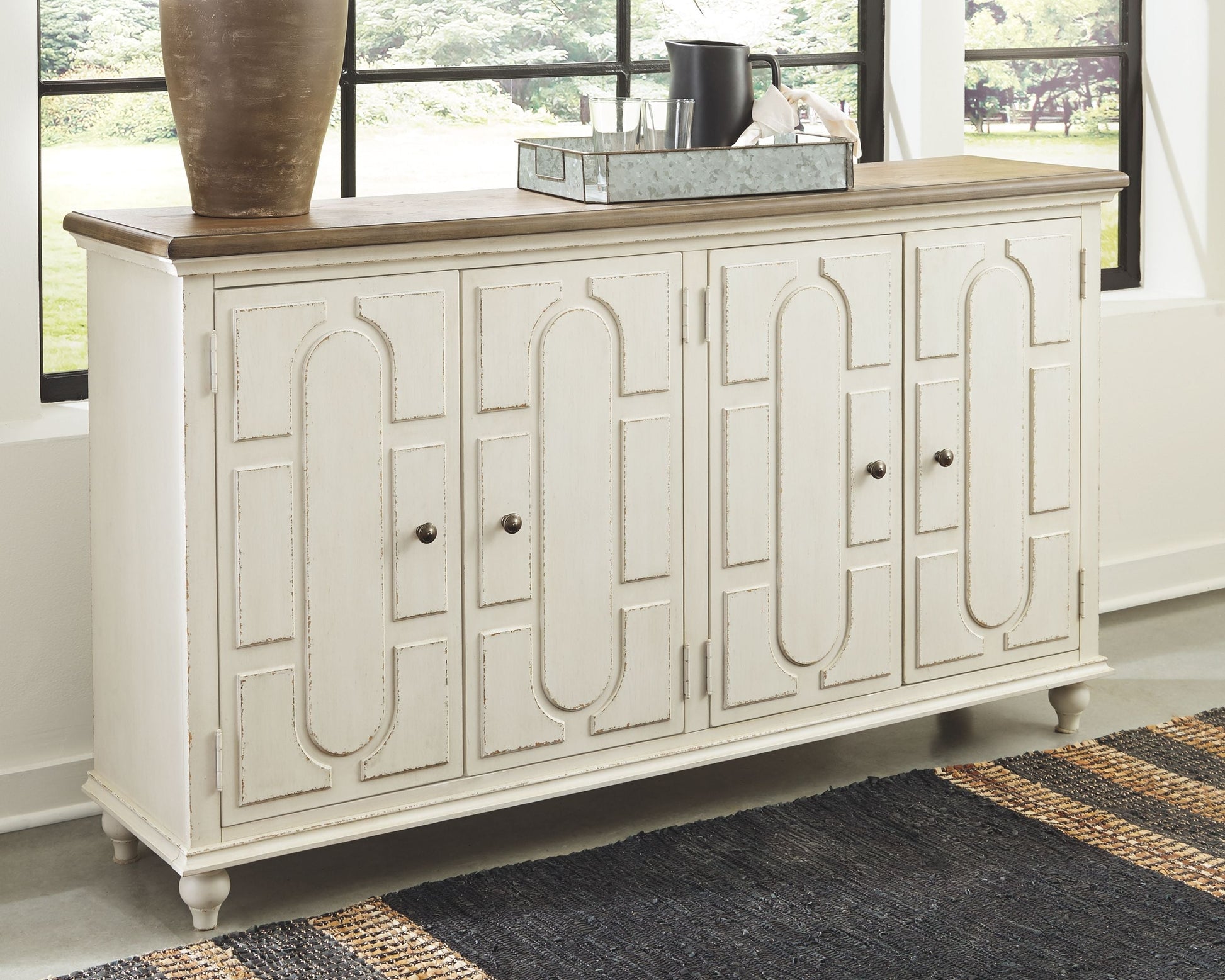 Ashley Furniture Roranville - Antique White - Accent Cabinet | Meri Furniture