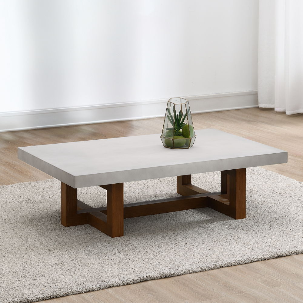 ACME Keven - Coffee Table - Faux Concrete Top & Walnut Finish | Meri Furniture
