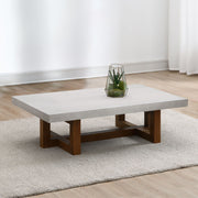 ACME Keven - Coffee Table - Faux Concrete Top & Walnut Finish | Meri Furniture