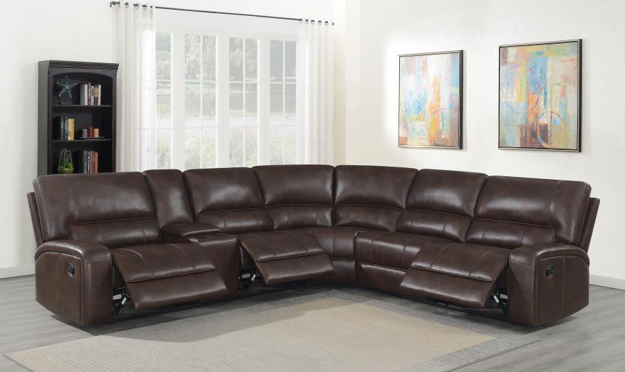 Coaster Fine Furniture Brunson - 3 Piece Upholstered Reclining Sectional Sofa - Brown | Meri Furniture