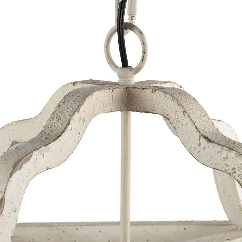 4 Light Wood Chandelier, Hanging Light Fixture With Adjustable Chain For Kitchen, Bulb Not Included - Cream White