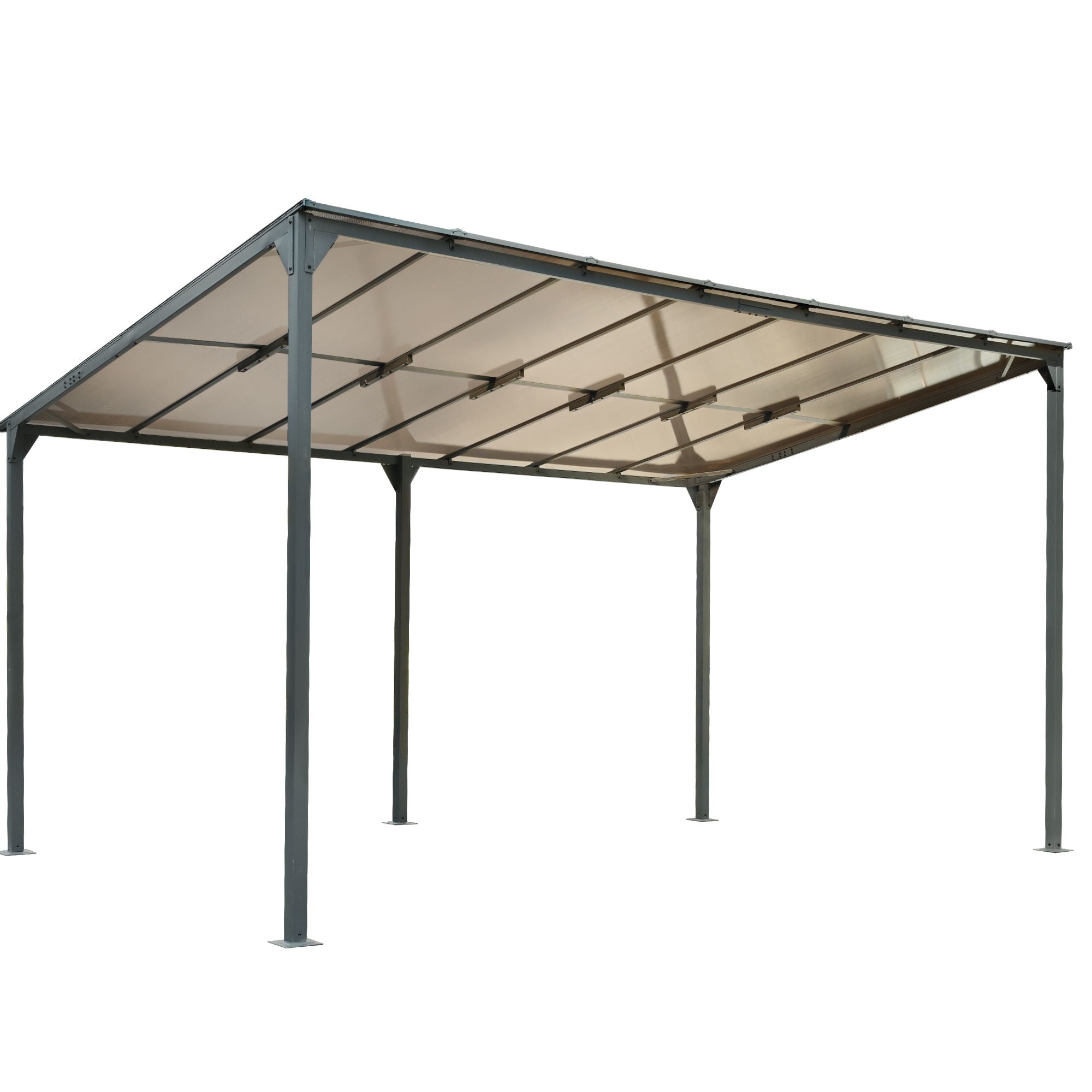 Outdoor Wall Mounted Gazebo With Sloped Roof Design, Uv Protection, And Durable Iron Frame - Gray