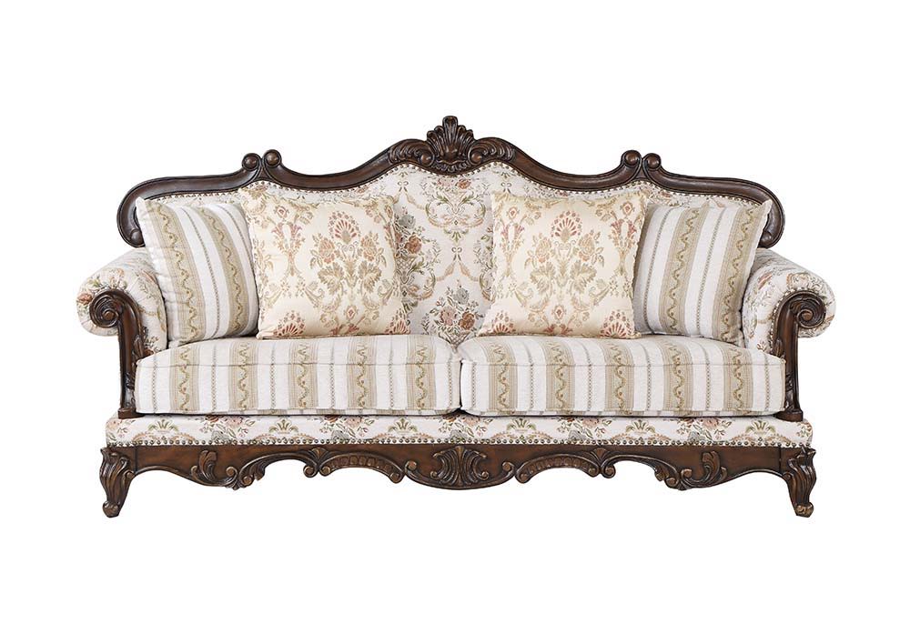 ACME Nayla - Sofa - Pattern Fabric & Walnut Finish | Meri Furniture
