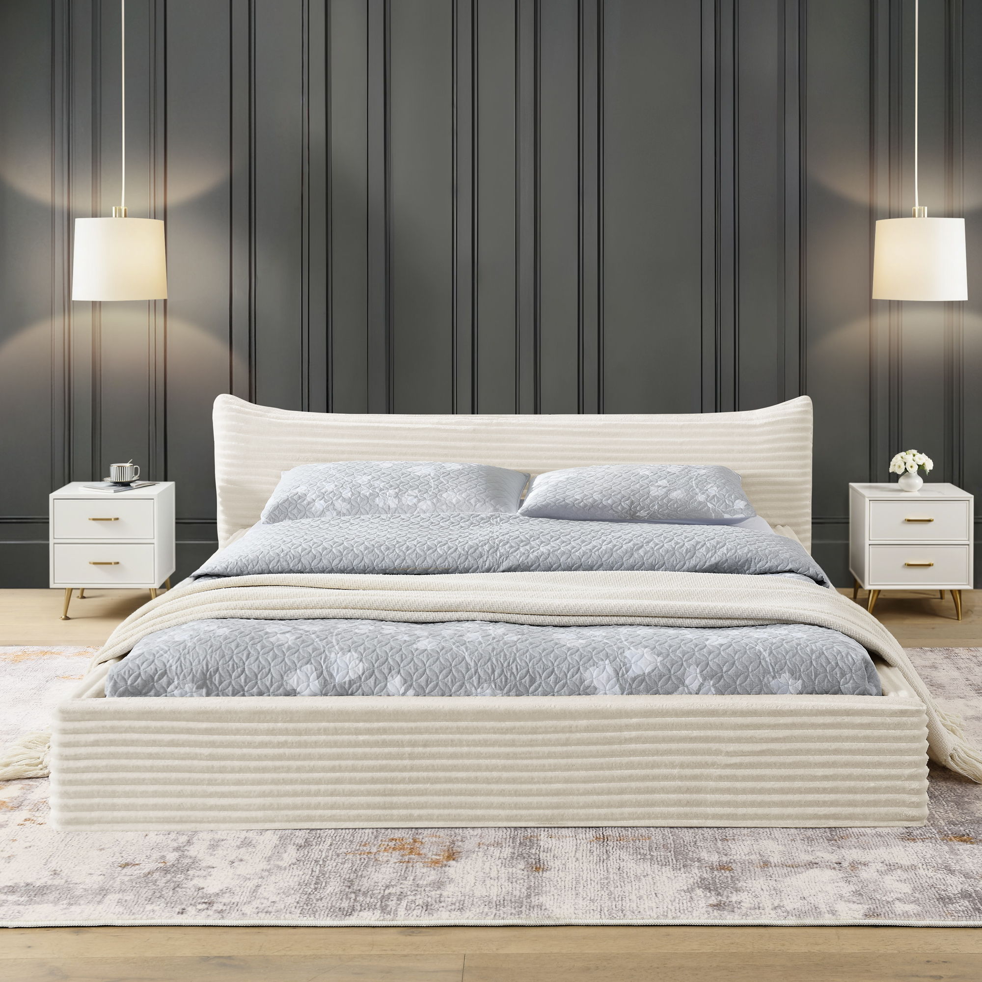 Modern Upholstered Bed Frame With Curved Headboard