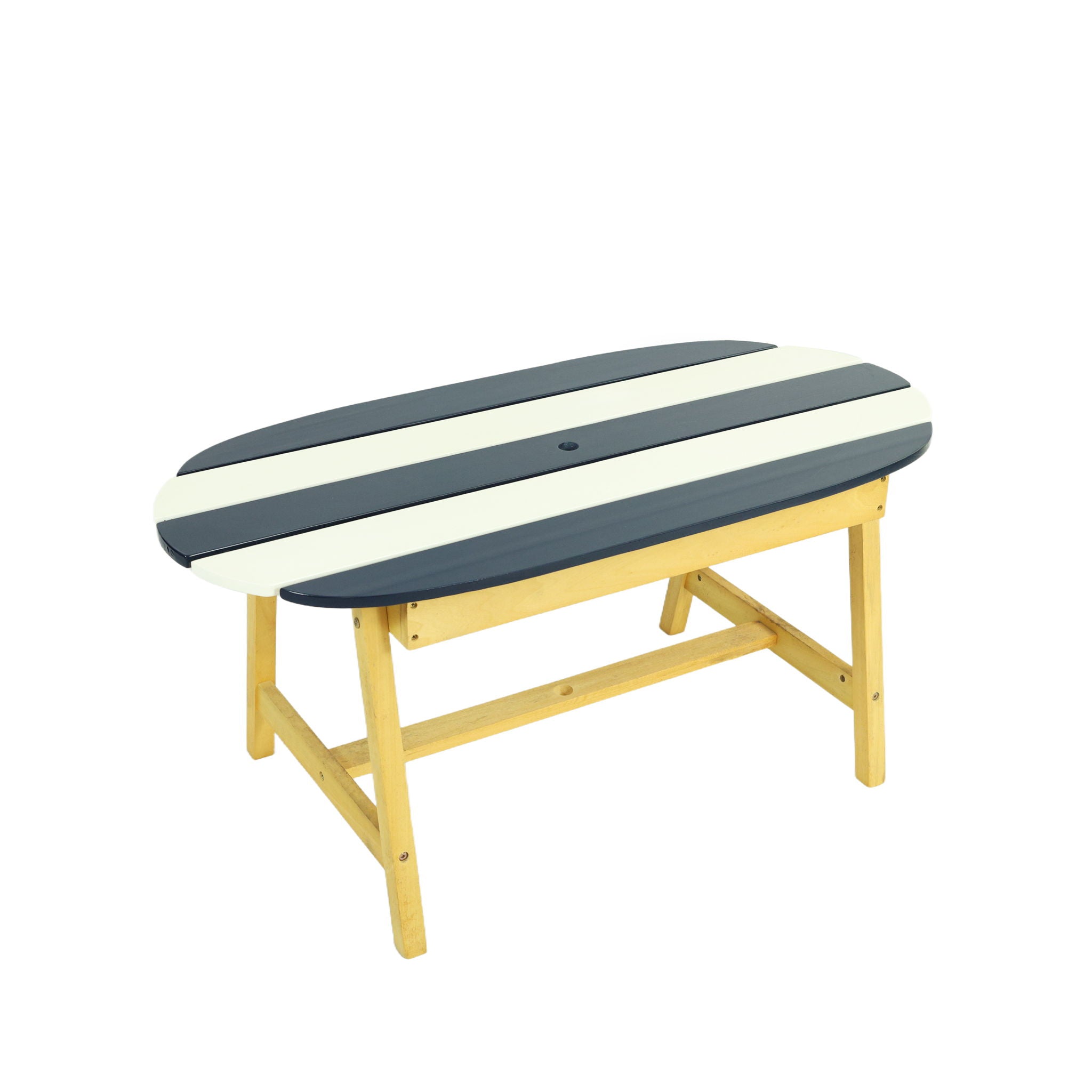 Naturally Playful Kids Picnic Table With Umbrella, Indoor / Outdoor Fun - Blue / White Stripes