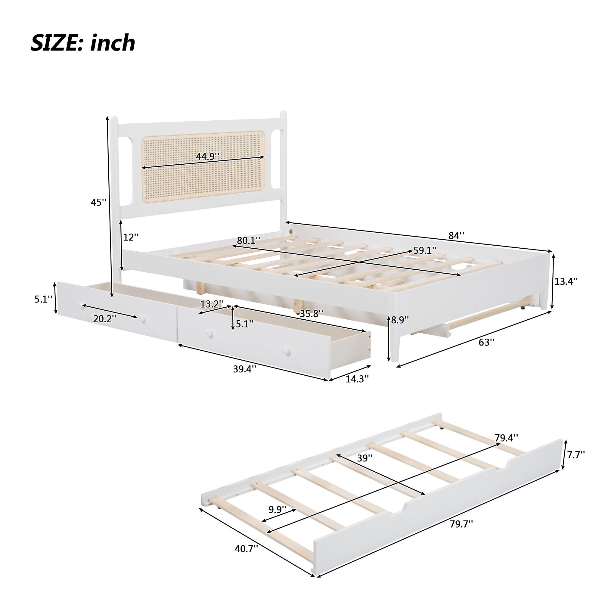 Platform Bed With 2 Big Drawers & Trundle