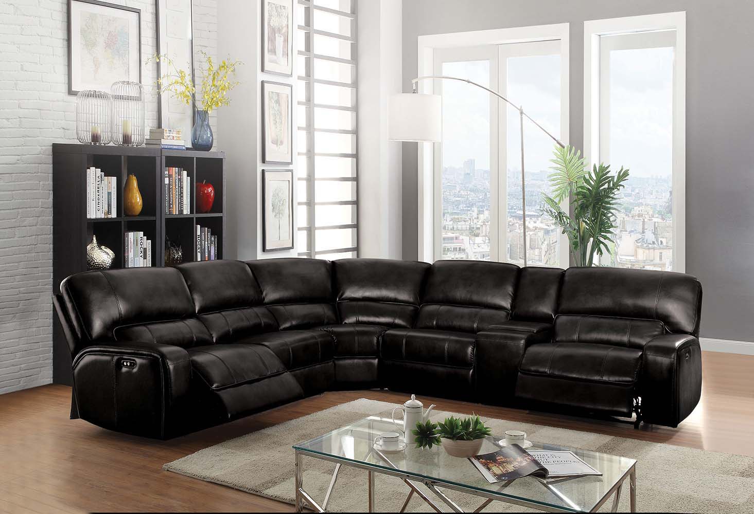 ACME Saul - Power Motion Sectional Sofa - Black | Meri Furniture