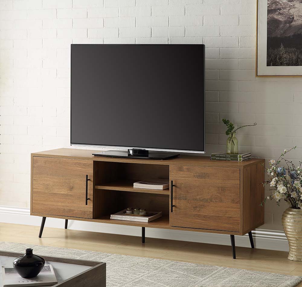 ACME Wafiya - TV Stand - Rustic Wood & Black Finish | Meri Furniture