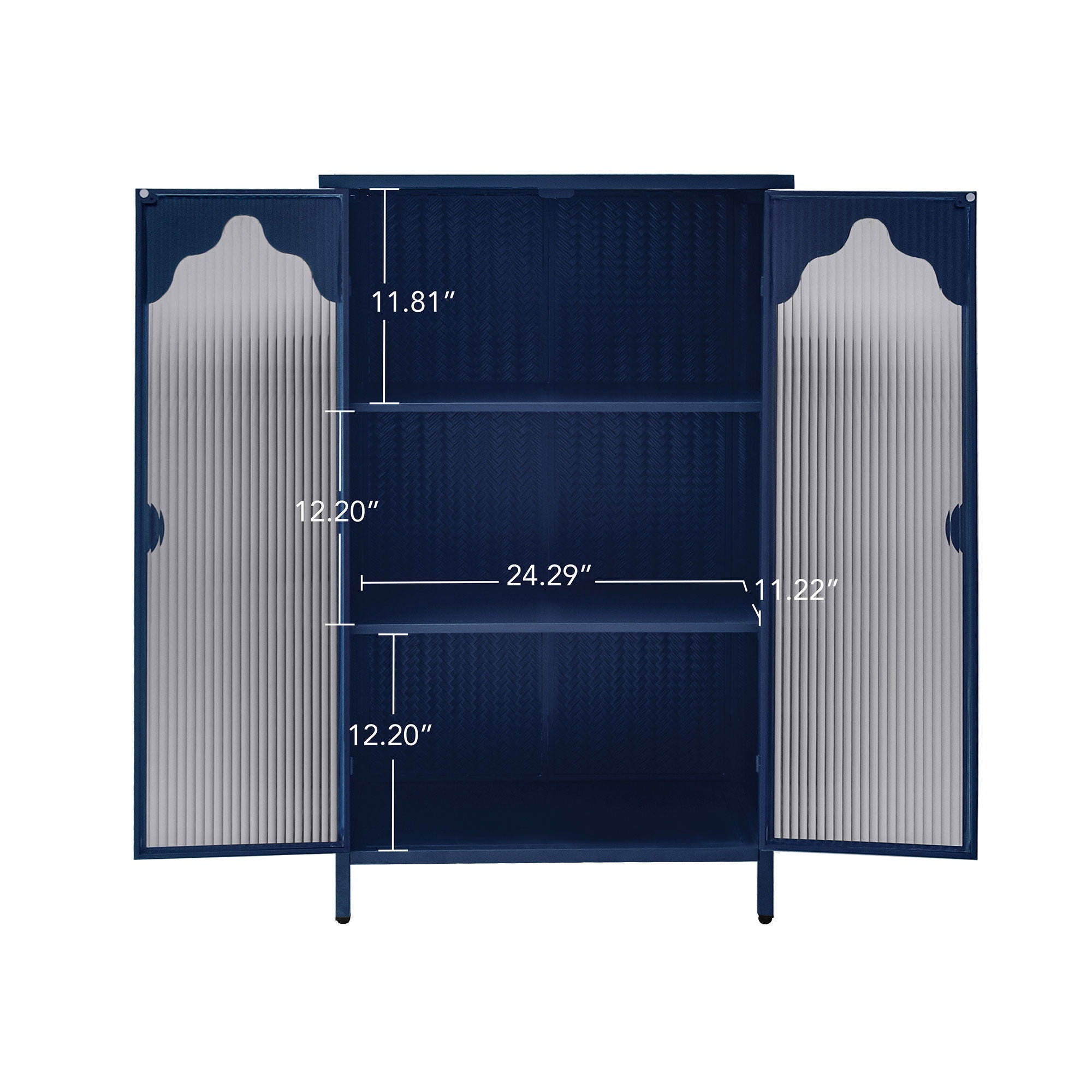 2 Doors Metal Storage Cabinet Display Cabinet With Glass Doors Metal Kitchen Sideboard Buffet Cabinet Glass Storage Cabinet For Dining Room Living Room Bedroom - Dark Blue