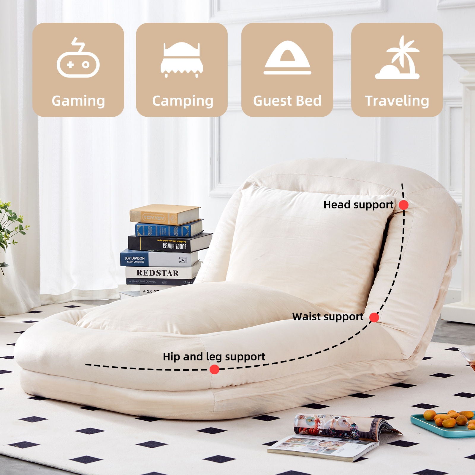 Contemporary Folding Sofa Chair With 5 Adjustable Positions For Gaming, Meditation, And Relaxation