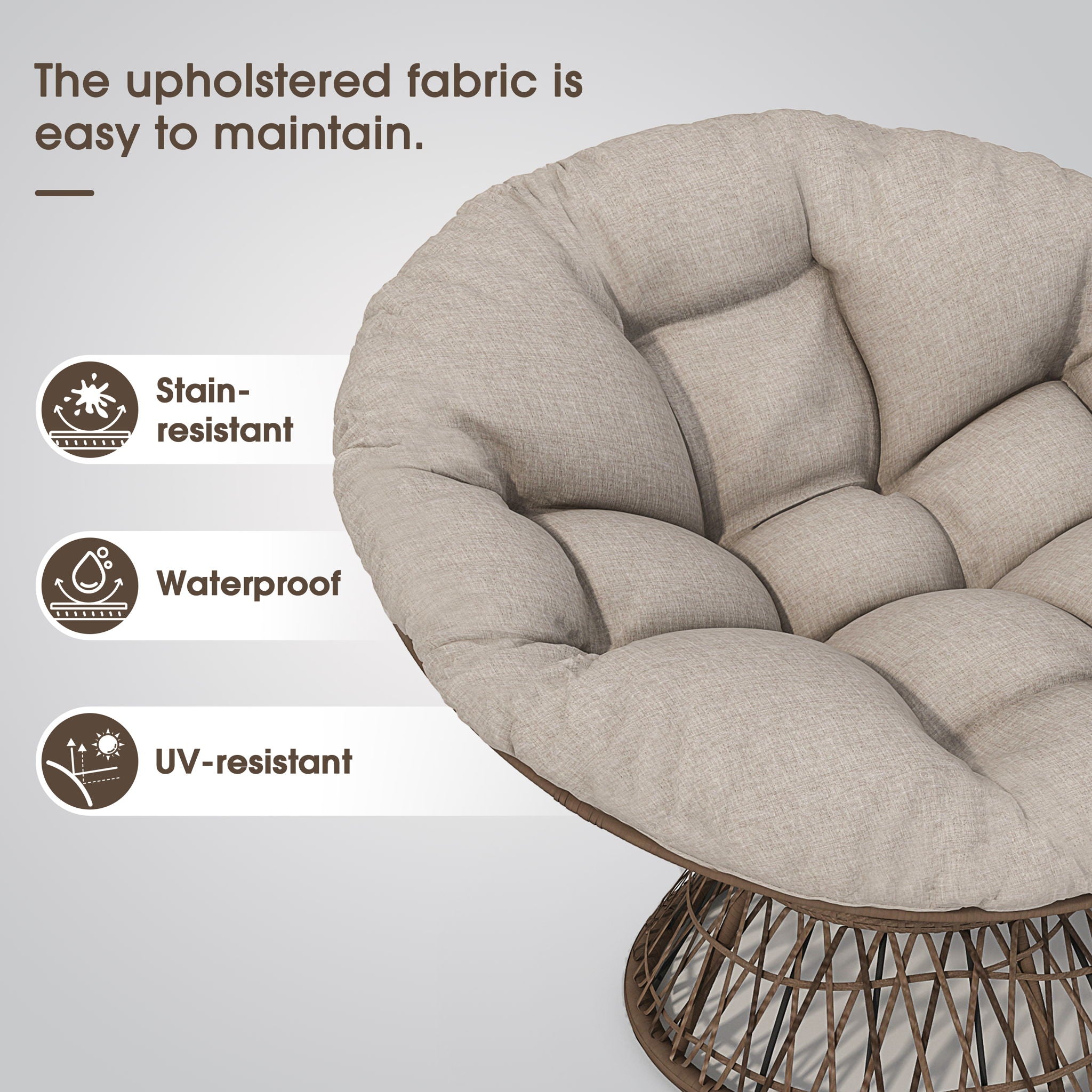 Ergonomic Wicker Chair With Cloud Thick Density Cushion, 3 Proof Cover High Capacity Iron Frame Fluid 360° Swivel