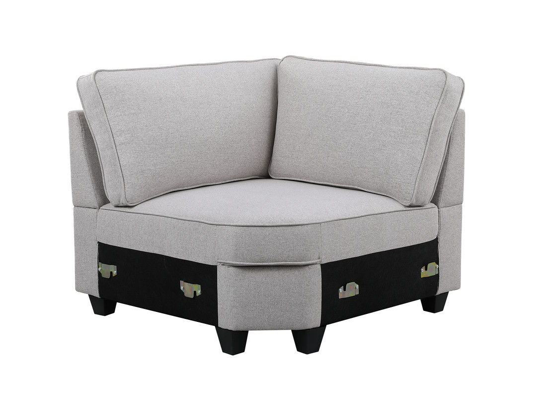 Leo 125"W Light Gray Linen 7Pc Modular L-Shape Sectional Sofa and Ottoman