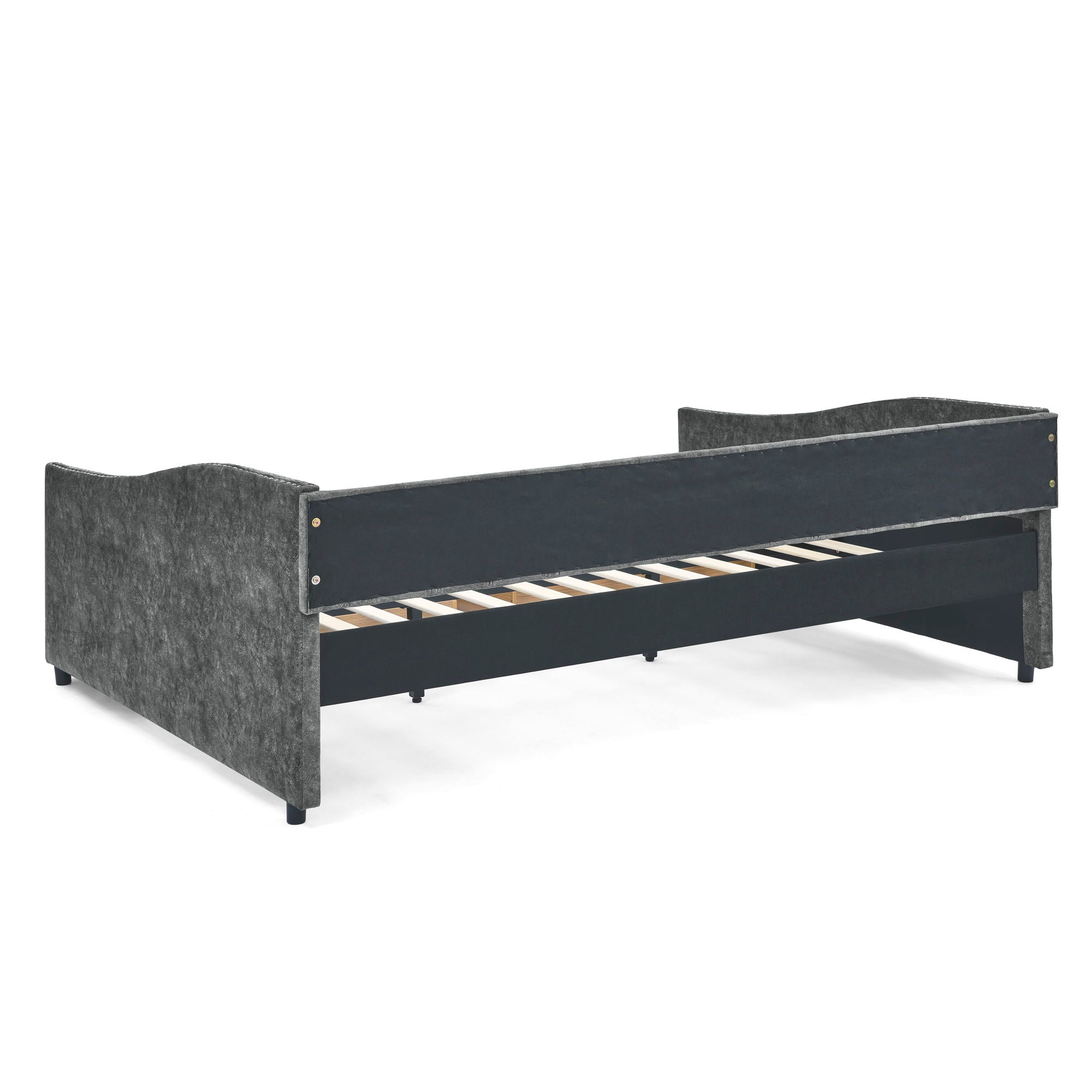 Upholstered Tufted Daybed With 2 Drawers, Waved Arms