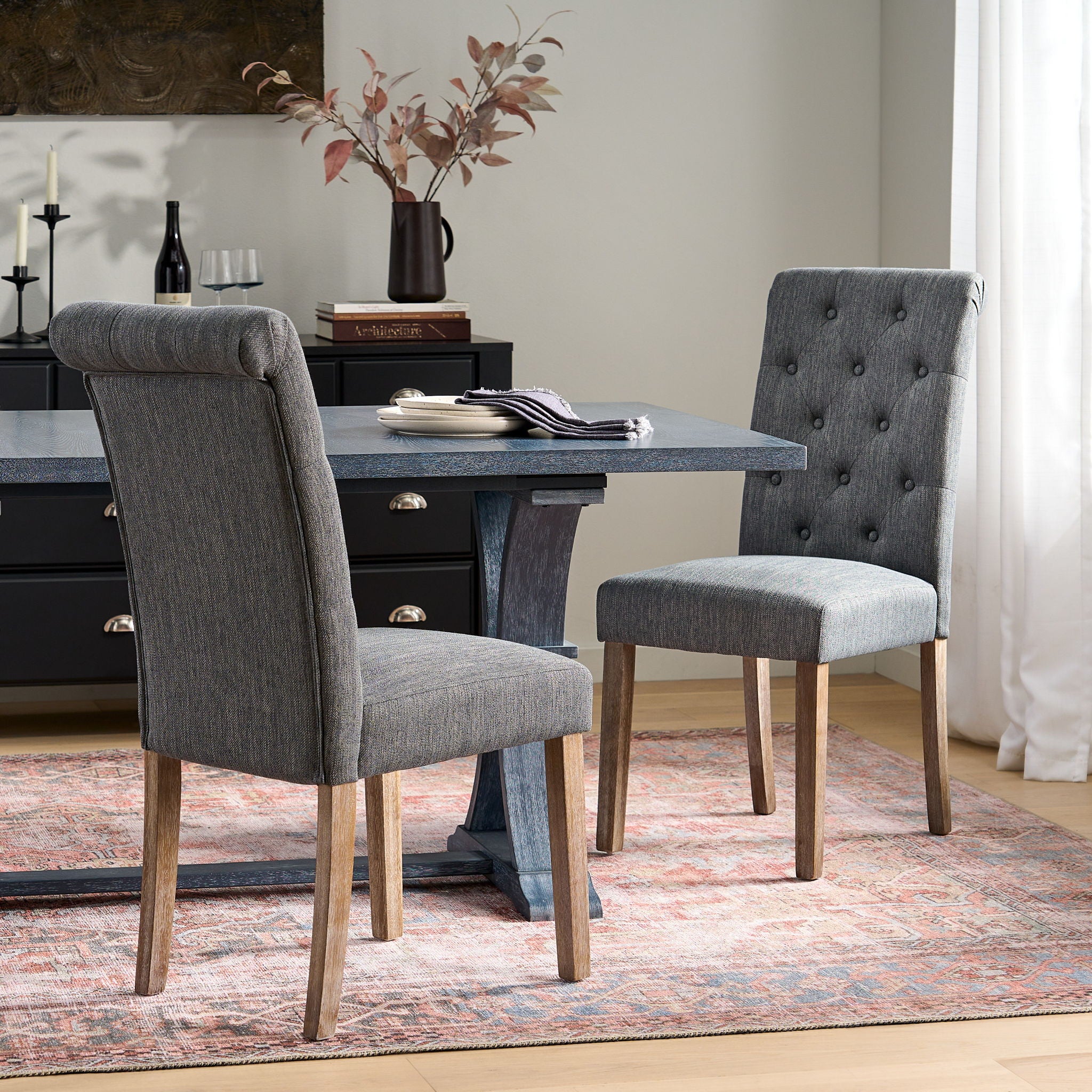 Contemporary Dining Chair (Set of 2) With Button Tufted Design - Charcoal