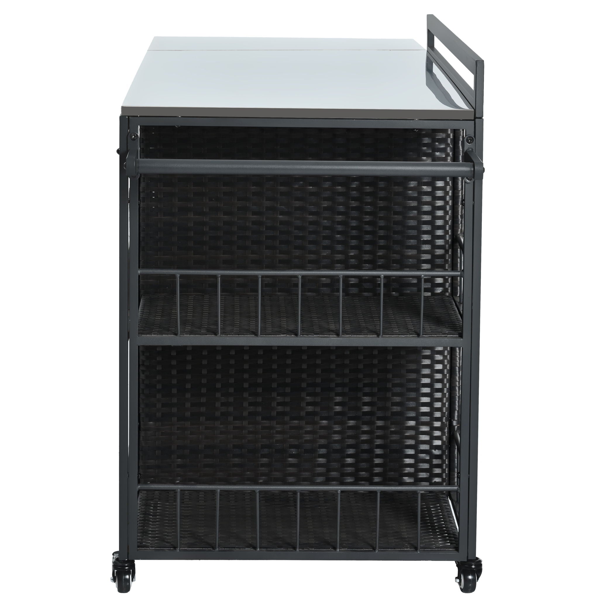 Outdoor Kitchen Island With Storage, Cooking Station, Grill Cart, Foldable Tabletop, And Bottle Opener - Dark Brown