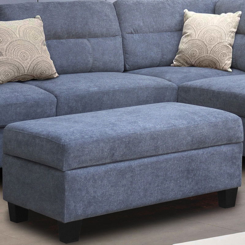 Diego 100"W Gray Fabric Sectional Sofa with Right Facing Chaise, Storage Ottoman, and 2 Accent Pillows