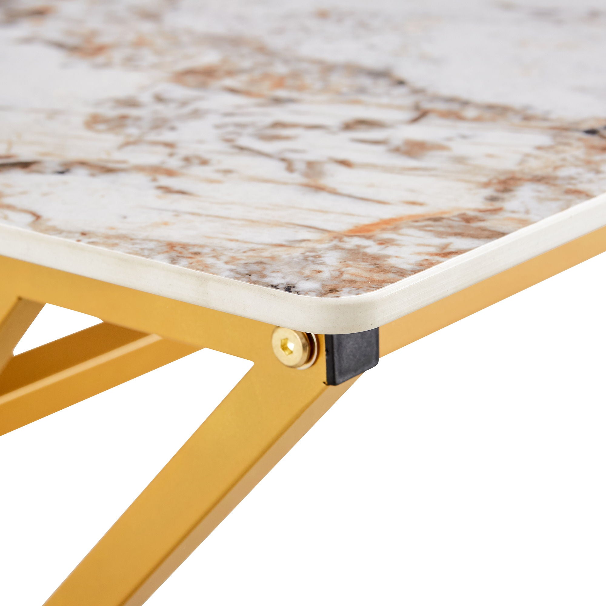 Coffee Table With A Natural And Smooth Marble Pattern On The Surface - Gold