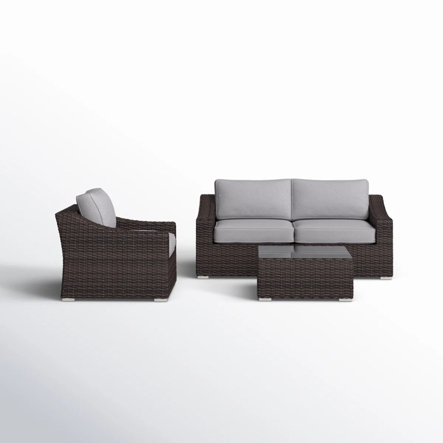 Outdoor Wicker Conversation Set With Cushions, All Weather