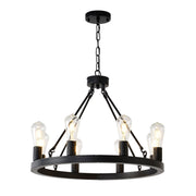 6 Light (No Bulbs) Wagon Wheel Chandelier Farmhouse Modern Small Round Chandelier For Living Room Kitchen Island Foyer Hallway Entryway Bedroom Dining Room Light Fixture Ceiling Hanging - Matte Black