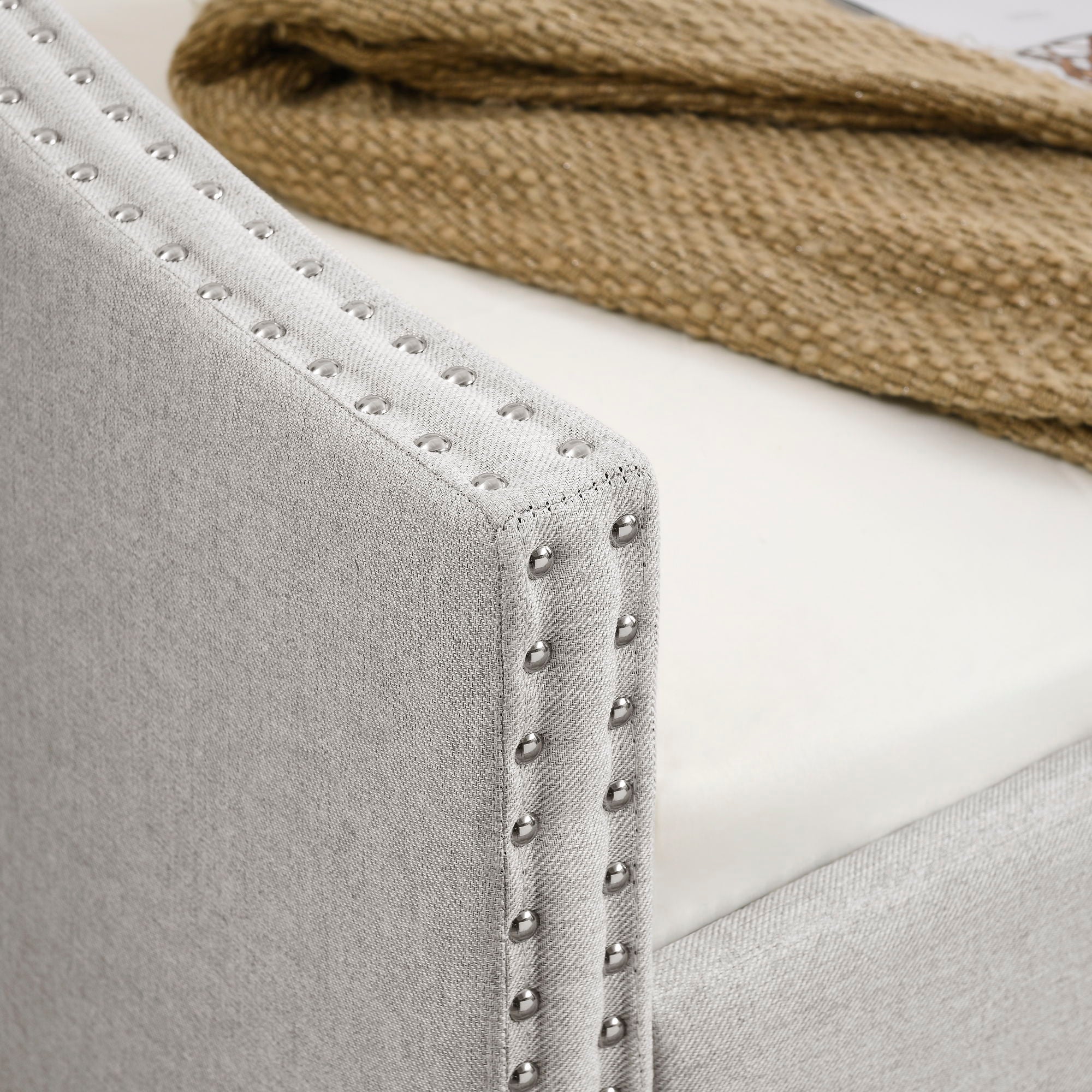 Upholstered Tufted Daybed With Drawers, Waved Arms