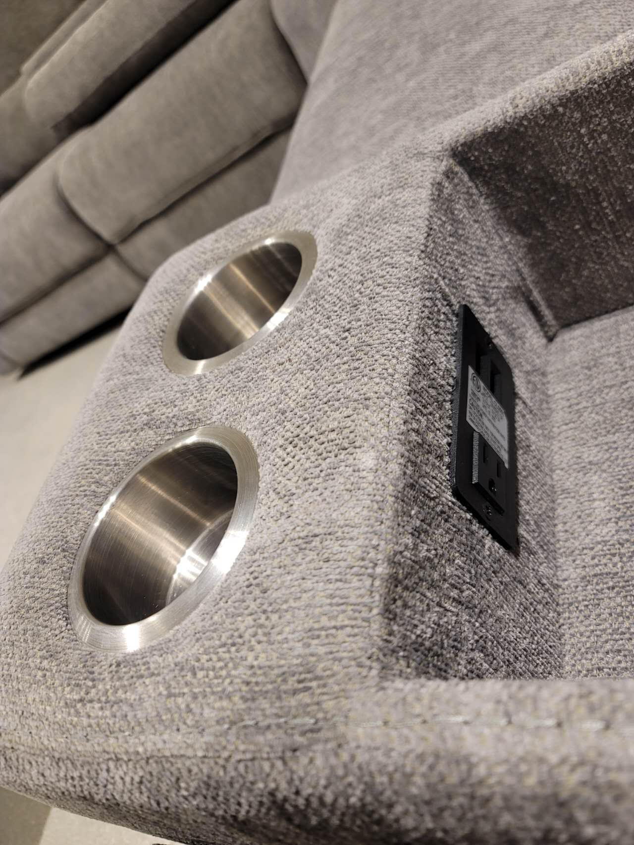 Anthony 114" Wide Light Gray Chenille Fabric Power Reclining Sectional with Power Headrest, Charging Ports, Storage, and Cupholders