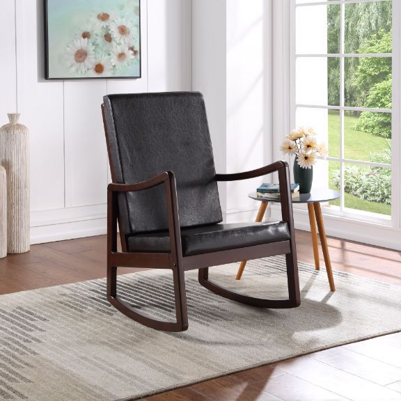 Raina - Rocking Chair - Dark Brown Synthetic Leather & Espresso