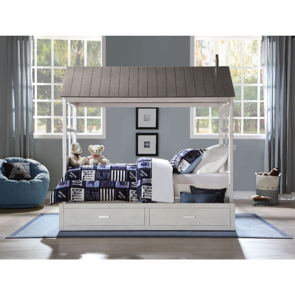 ACME Tree House II - Trundle - Weathered White & Washed Gray | Meri Furniture