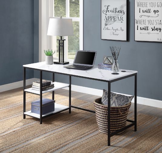 ACME KD• Rectangular Writing Desk• 2 Tier Shelf Under Table Top• Includes USB Charging Port• Open Metal Frame | Meri Furniture