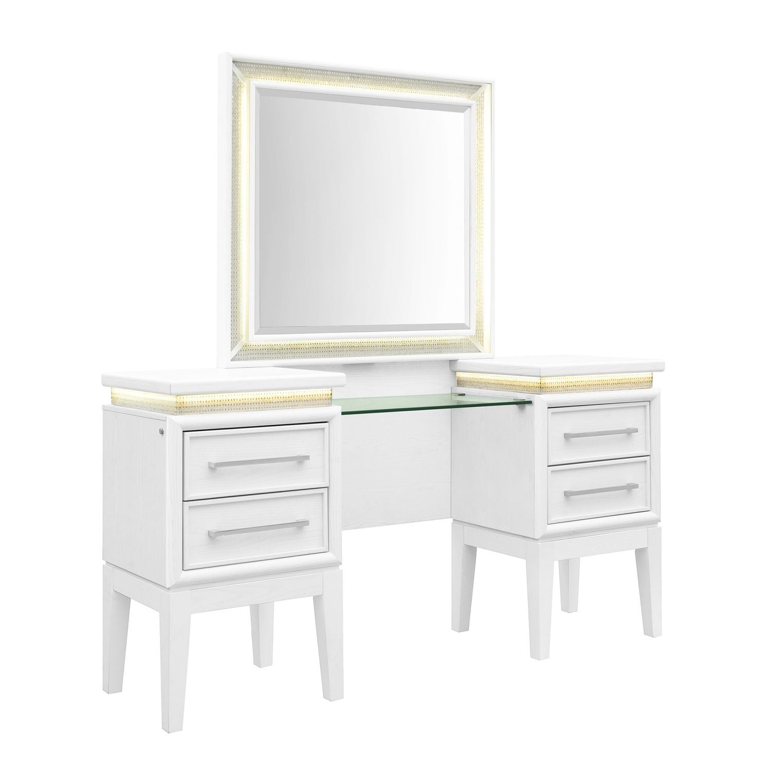 Reflections - Vanity Desk - Pearl White & Rhinestone