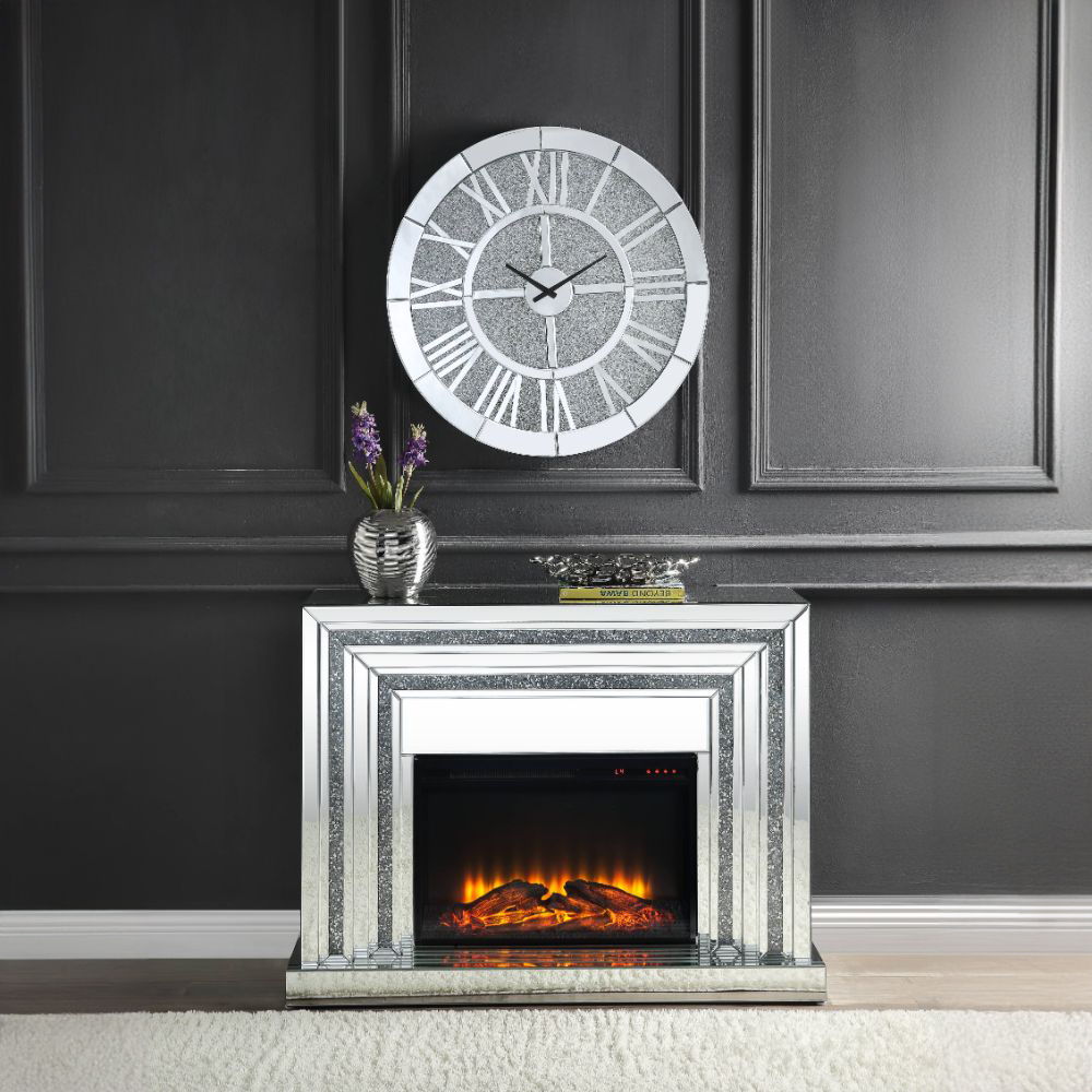 Noralie - 35" Fireplace - Mirrored & Faux Diamonds