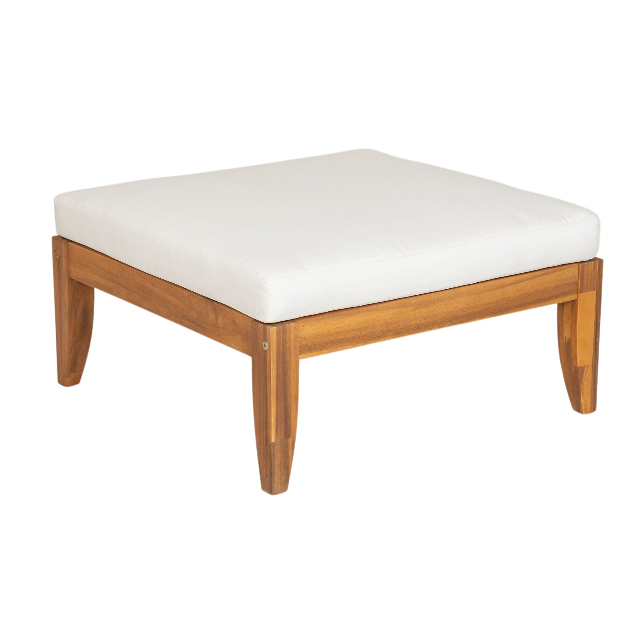 6 Piece Patio Sofa Set, Acacia Wood Outdoor Modular Sectional Garden Furniture Set L Shaped Conversation Set, Convertible Daybed With Tea Table, Ottoman, 5 Cushions And Pillows - Teak / Beige