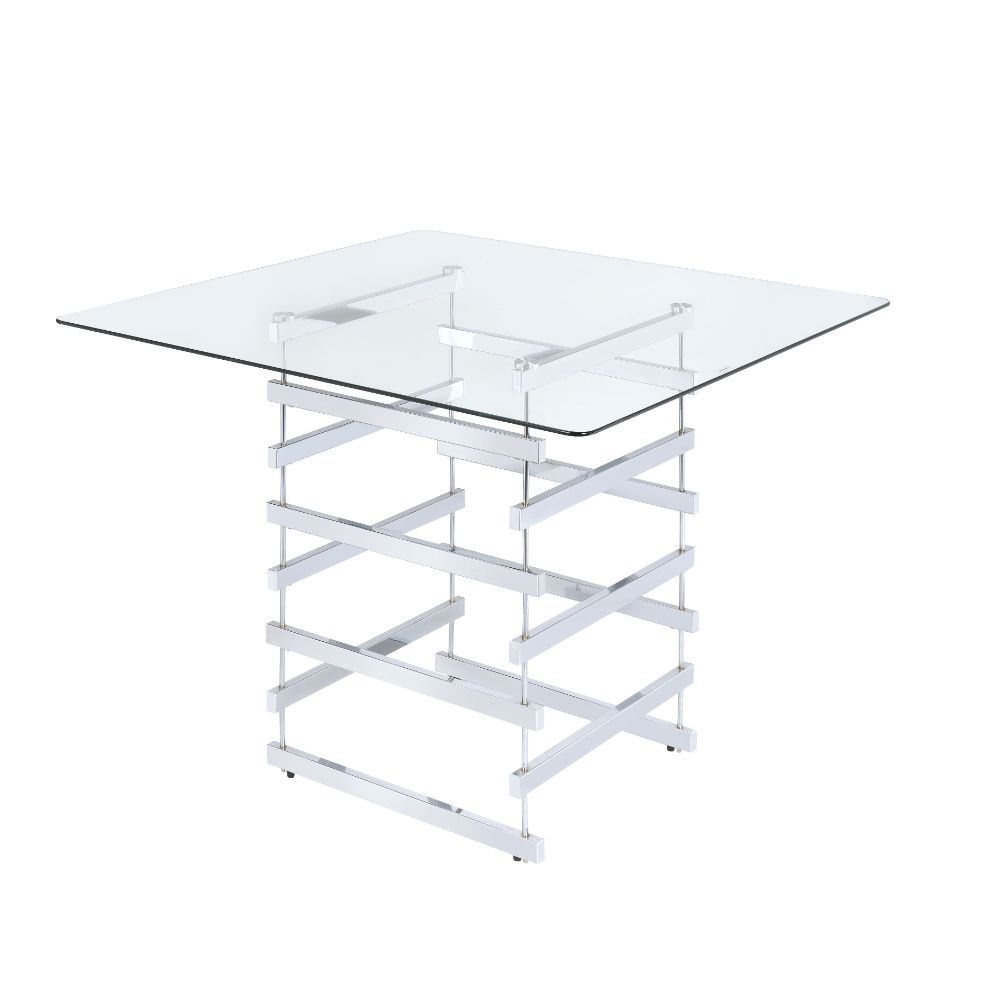 ACME Nadie - Counter Height Table - Chrome & Clear Glass | Meri Furniture