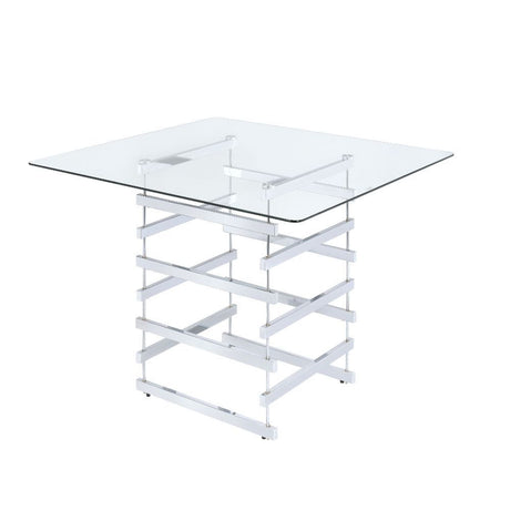 ACME Nadie - Counter Height Table - Chrome & Clear Glass | Meri Furniture