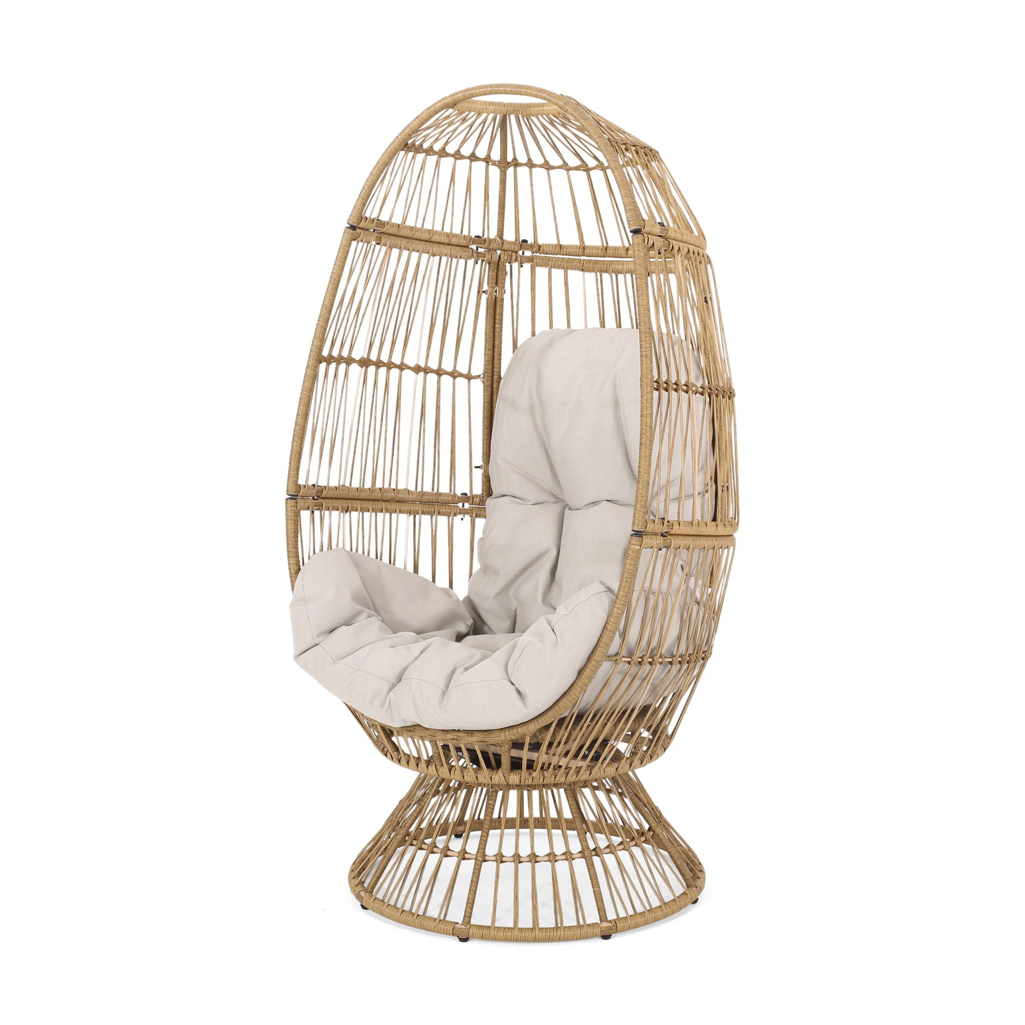 Patio Swivel Basket Egg Chair With Cushion