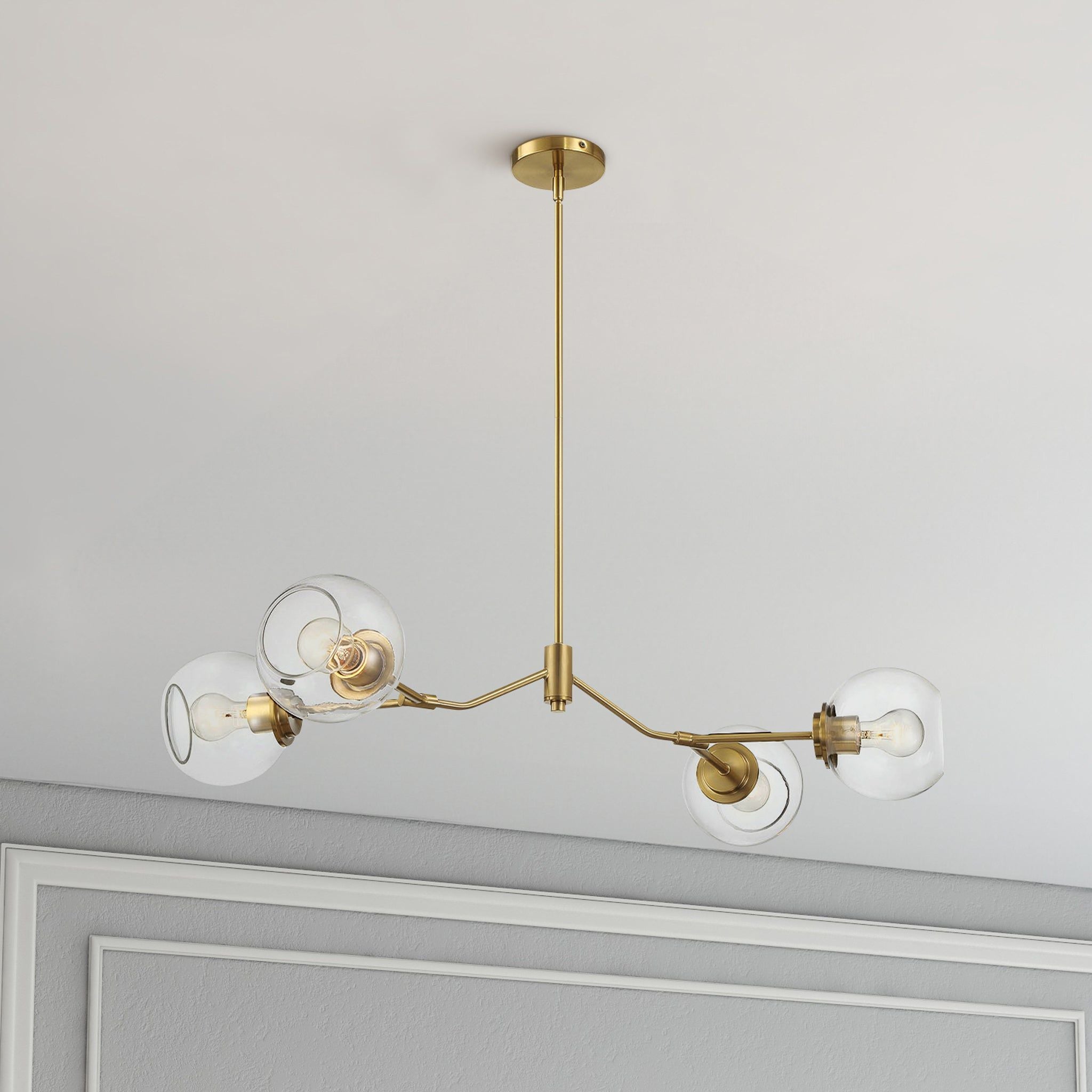 Jewel - 4 Lights Modern Farmhouse Chandelier Ceiling Hanging Light Fixture - Clear / Gold