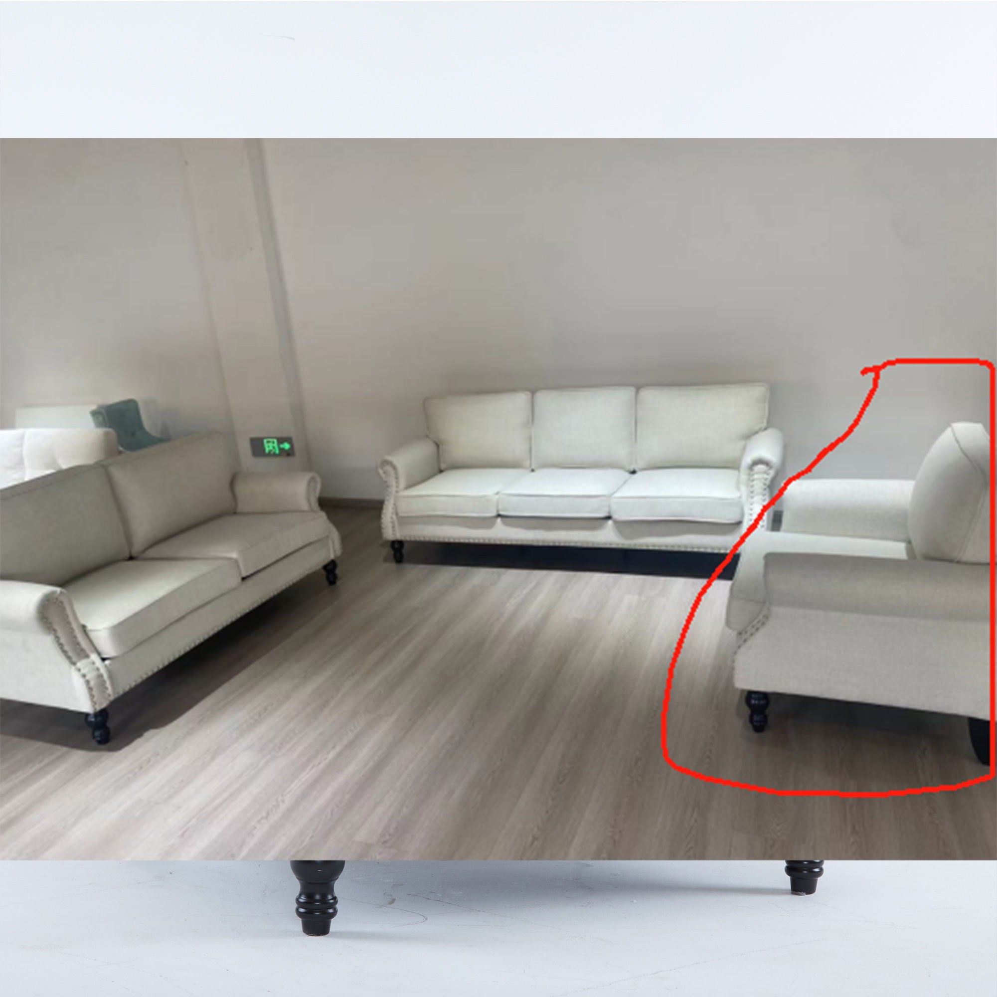 Rolled Arm Sofa With Nailhead Trim, 1 Seater Upholstered Couch With Wooden Legs