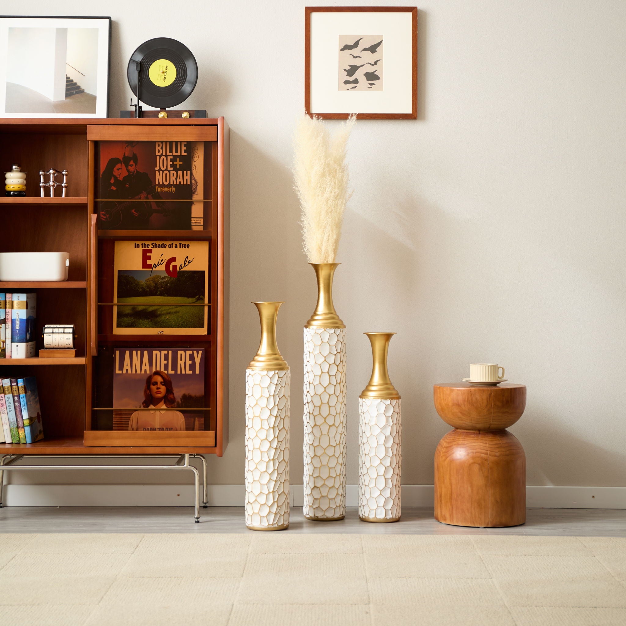 Floor Metal Vase Modern Style Decoration Home Metal Vase (Set of 3) Gorgeous Home Decoration Large Glazed Metal Vases - Gold / White