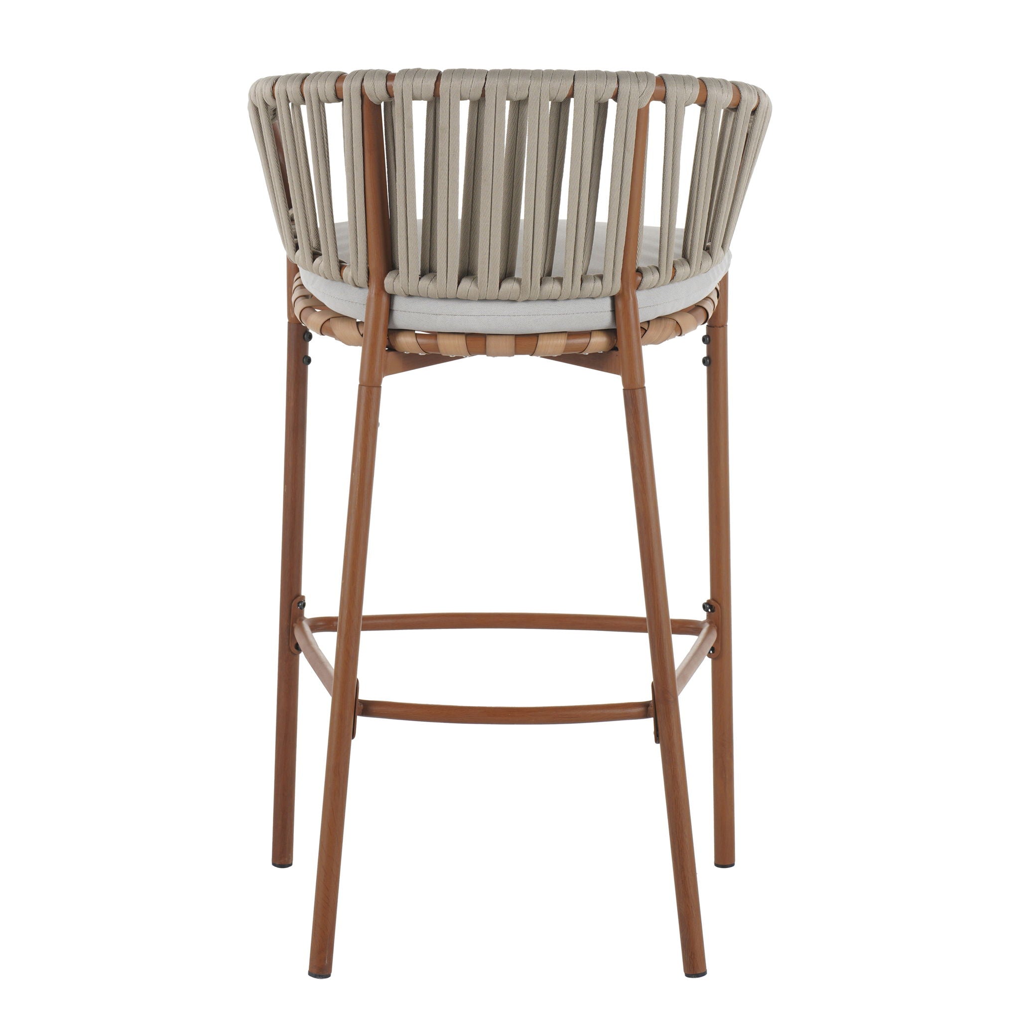 Lodi - Outdoor Matal Rope Barstool, Teak / Beige (Set of 2) - Teak / Beige