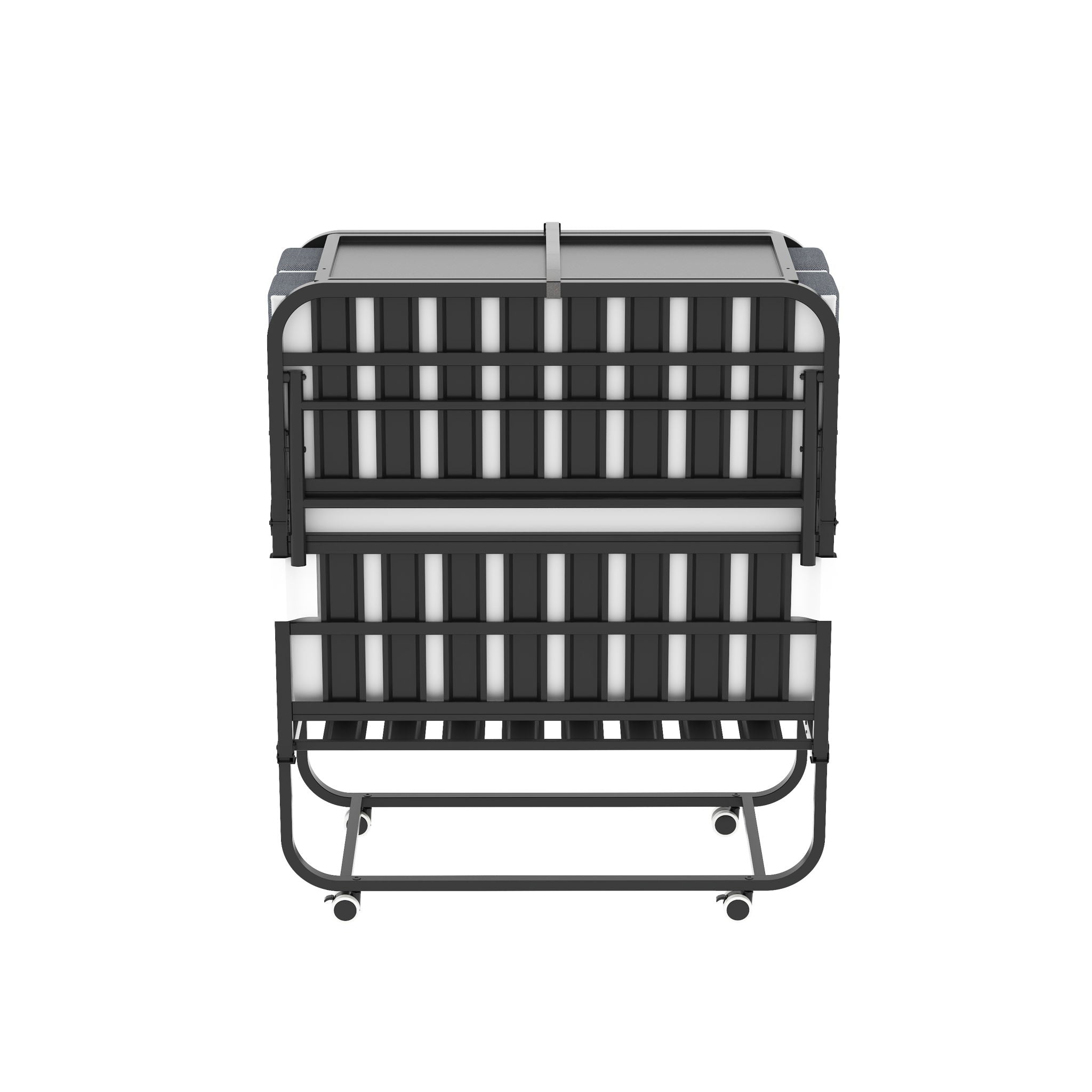 Twin Folding Bed With Adjustable Headboard, Memory Foam For Tall People, Heavy-Duty Portable On Wheels, Easy Assembly - Black