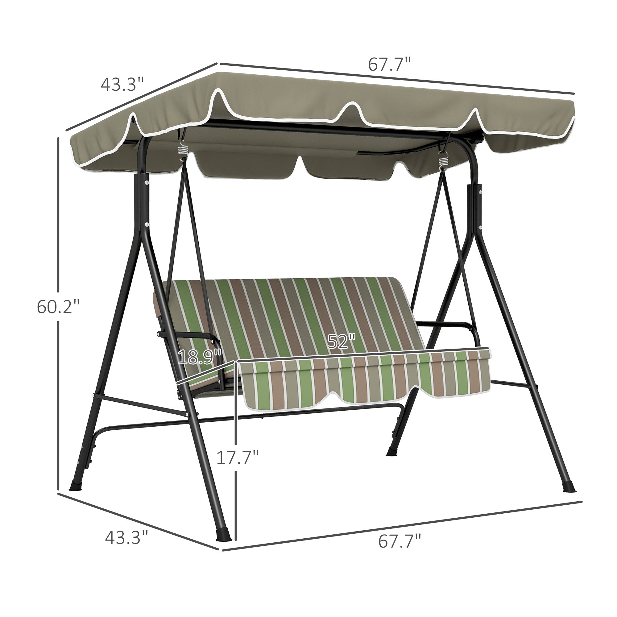 3-Seat Outdoor Patio Swing Chair Canopy with Removable Cushion