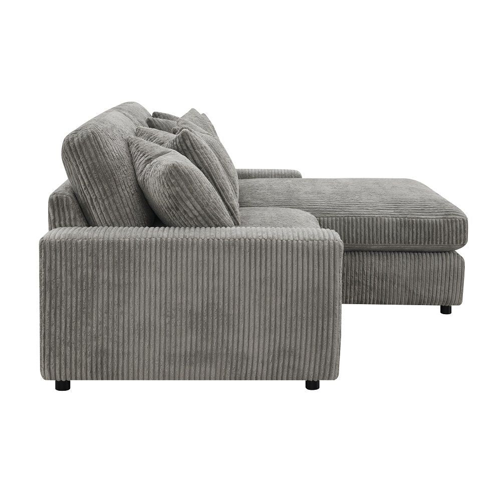 ACME Tavia - Reversible Sectional Sofa With 6 Pillows - Gray Corduroy | Meri Furniture