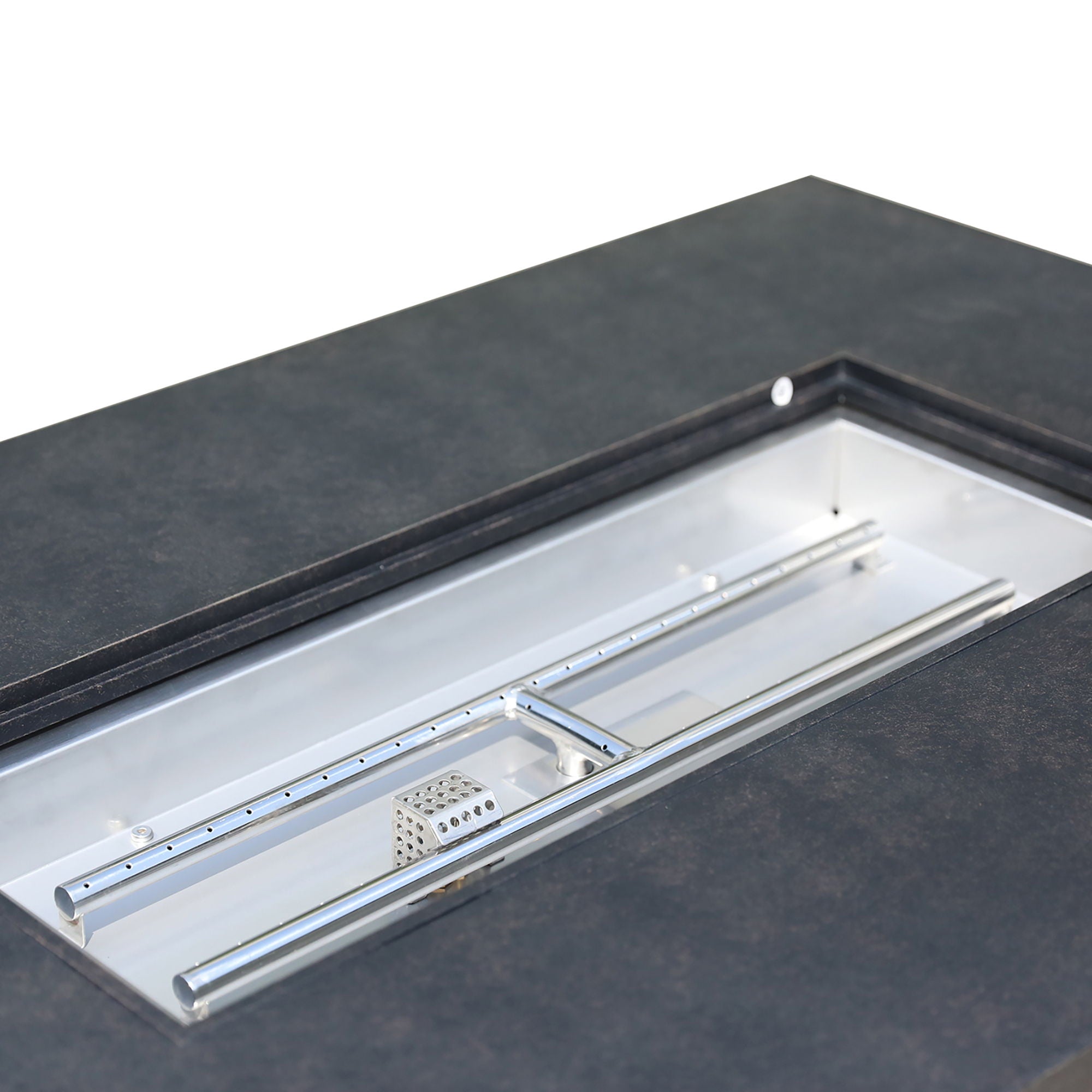 Aluminum Rectangle Fire Table With Fire Glass And Cover - Antique Bronze