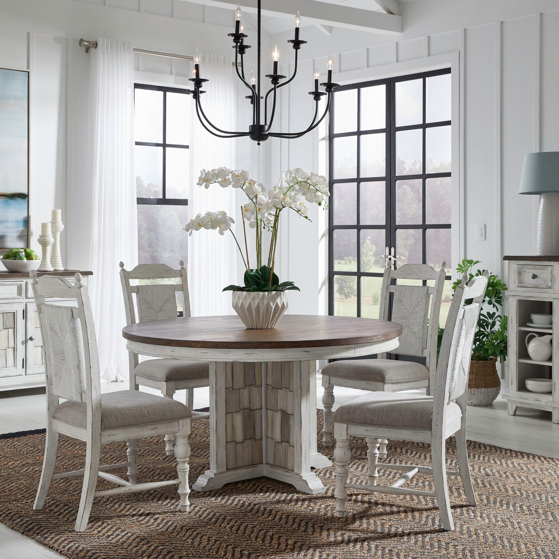Liberty Furniture River Place - 5 Piece Pedestal Table Set - White | Meri Furniture