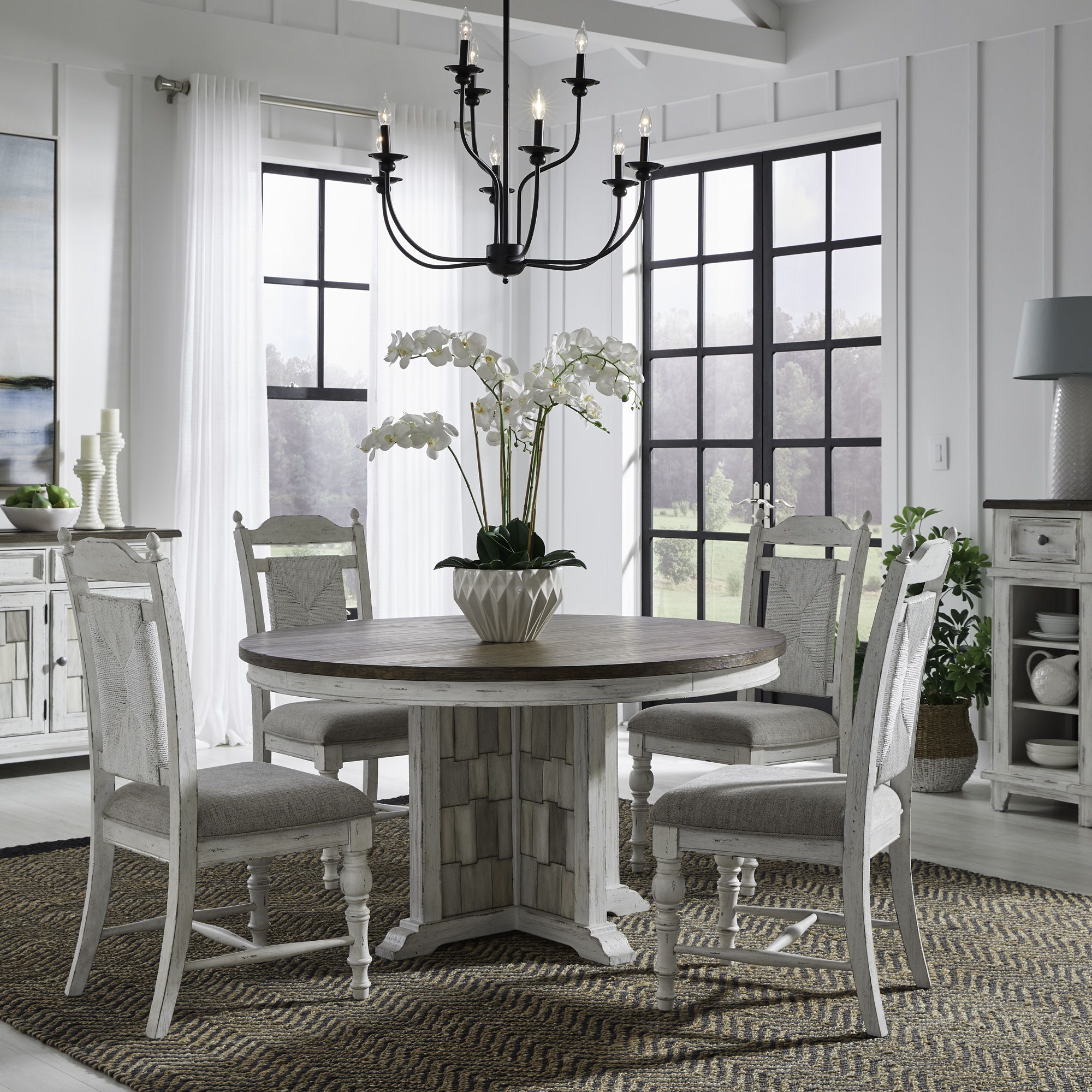 Liberty Furniture River Place - 5 Piece Pedestal Table Set - White | Meri Furniture
