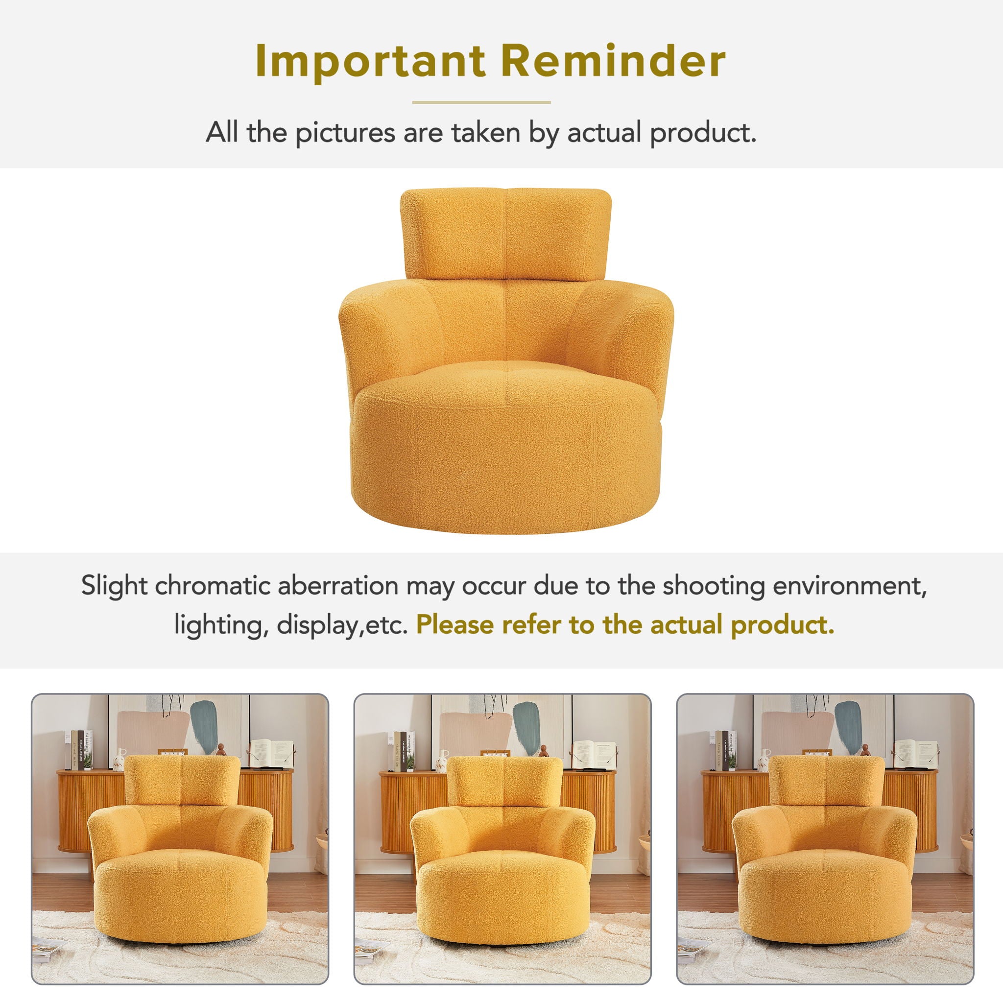 360° Swivel Chair Upholstered Accent Barrel Chair With Adjustable Headrest