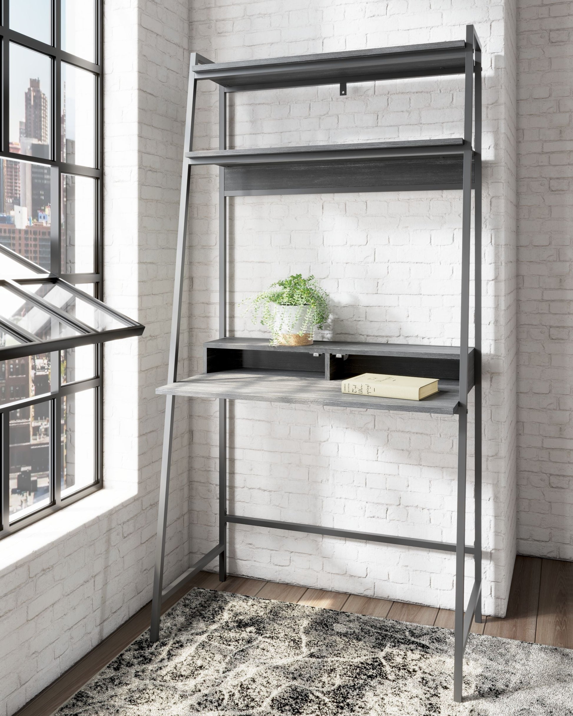 Signature Design by Ashley® Yarlow - Black - Home Office Desk And Shelf | Meri Furniture