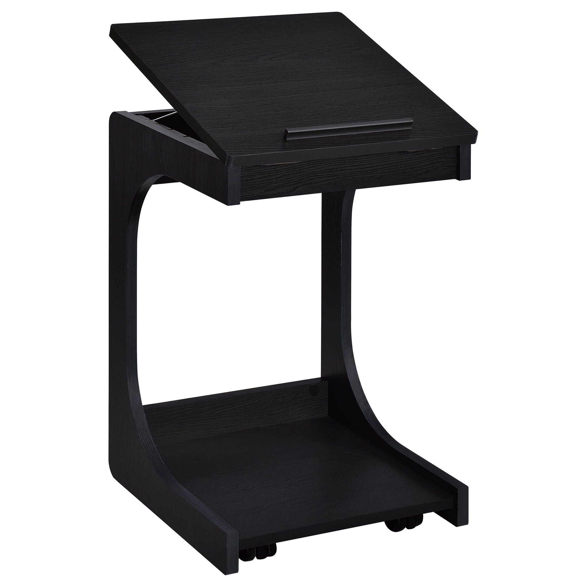 Ralston C-Shaped Lift-Top Sofa Side Table With Casters Black